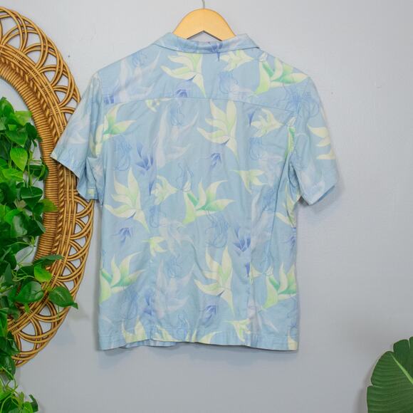 Vtg Columbia Hawaiian Shirt Pastel Blue Tropical Outdoor Top L | Light Spring - Picture 2 of 7